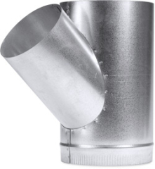 Front view of Steel 45 Degree Wye Branch Ductwork Fitting with one Crimped End #DWS040404