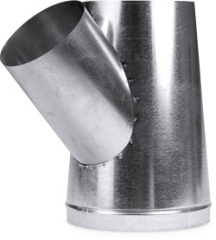 Front view of Steel 45 Degree Wye Branch Ductwork Fitting with one Crimped End #DWS050404