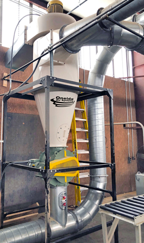 Oneida Air's Direct Drive dust collector installed with ductwork
