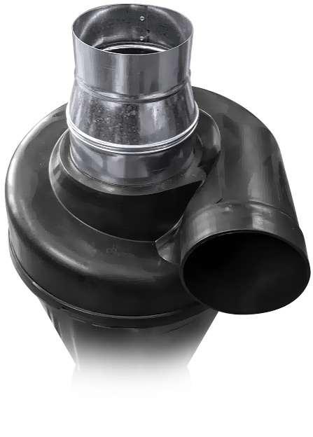 6x5 uncrimped reducer installed on Super Dust Deputy 4/5 Cyclone Outlet