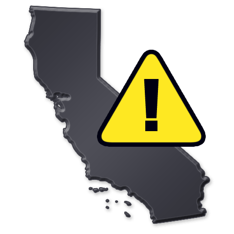 California with Black and Yellow Triangle Warning Symbol