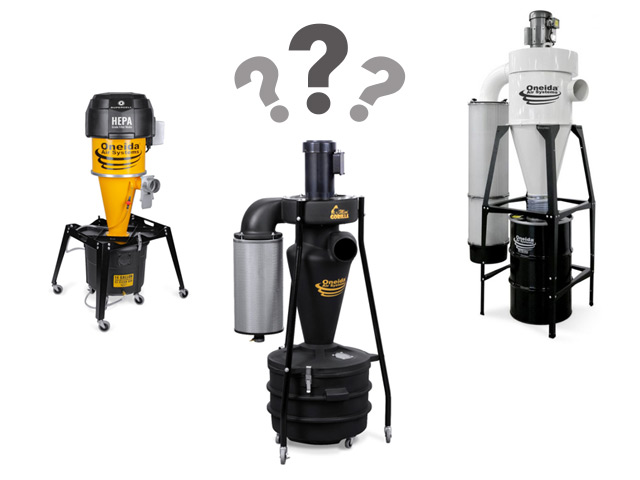 Assortment of various Oneida Air System dust collectors available for purchase