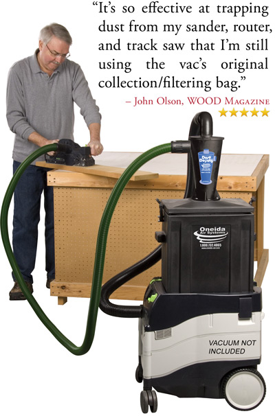 "It's so effective at trapping dust from my sander, router, and track saw that I'm still using the vac's original collection/filtering bag." - John Olson, WOOD Magazine